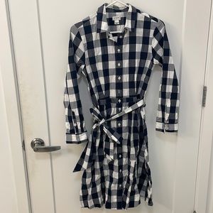 J. Crew navy and white plaid shirt dress